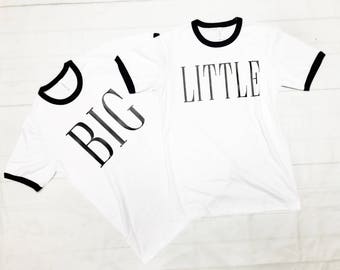 Big and Little Shirts, Black and White Ringer Tee, Sorority Family Reveal, High Fashion Letters