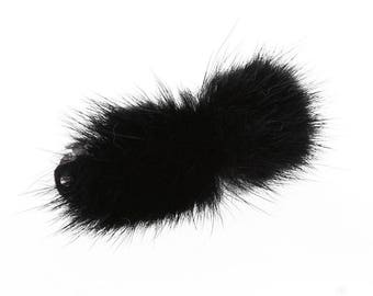 Barrette hair pin black or white mink decoration