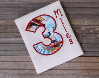 Thomas Birthday Shirt, Thomas the Train Embroidered Shirt Birthday Outfit, Custom Embroidered Shirt