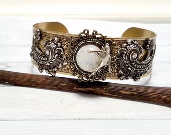 Adjustable Cuff Bracelet /Steampunk Cuff / Moonstone Cuff / Victorian Cuff / Boho Cuff
