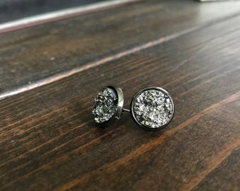 Black Silver / Gunmetal Black Stud Earrings