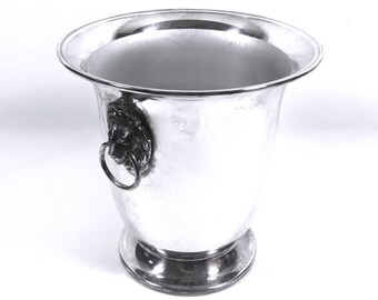 Vintage Silver Champagne Bucket with Lion's Head Side Handles by Reed & Barton, 9" Tall Silverplate Wine Cooler #DBL