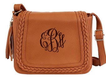 Monogram Crossbody Bag / Leather Purse / Leather Bag / Shoulder Bag / Embroidered Clutch Purse / Preppy Cross body Bag / Vegan Leather