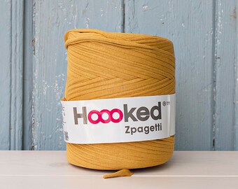 t-shirt yarn 135 yards, ecologic cotton, Zpagetti, mustard, recycled yarn, cotton yarn, elastic yarn