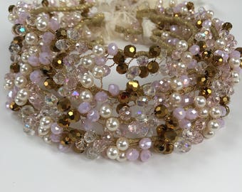 Gold wire crystal bead wreath