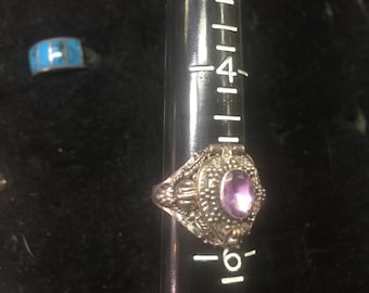 Antique Vintage Silver and Purple Crystal Poison Ring