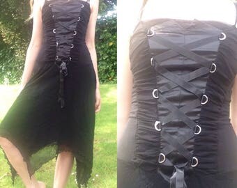Black Gothic Laced Bodice Dress (UK Size 8)