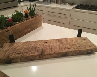7.75" DEEP BY.....Reclaimed Wood Shelf With (2) Handmade Steel Shelf Brackets