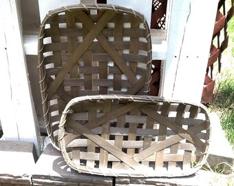 Tobacco Baskets / Set of 2 Farmhouse Chic Rutic Vintage Woven Tobacco Baskets