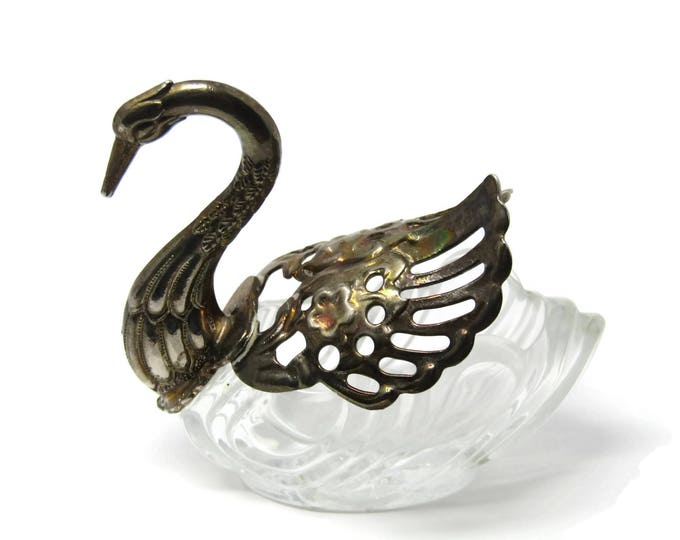 Vintage Swan Salt Cellars - Silver Plate Crystal Vintage - Bridal Gift- Shower Gift - Housewarming Gift -Vintage Serving