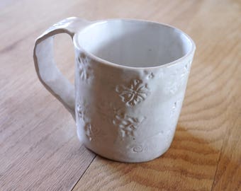 Hand built stoneware white mug : Artifact series