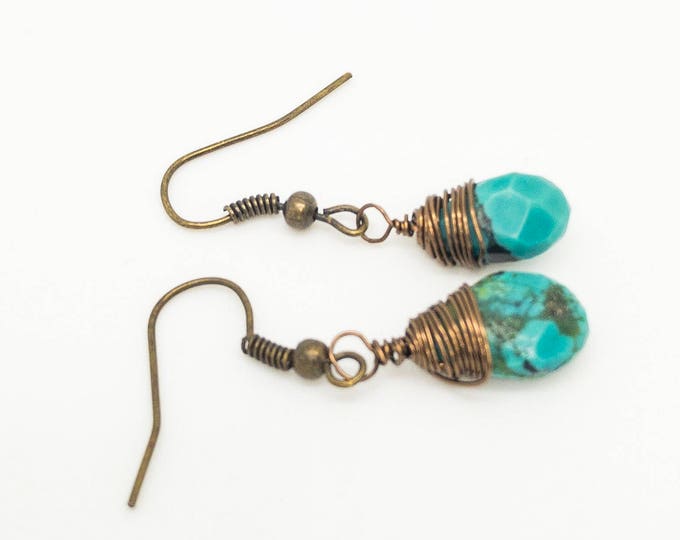 Turquoise earrings, turquoise hoops, chevron earrings, howlite earrings, everyday turquoise, turquoise studs, silver turquoise earrings