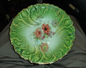 Early Twentieth Century Hand Painted 9-5/8" Serving Bowl, Assorted Floral Pattern