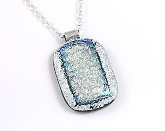 Fused Glass Pendant - Necklace Pendant, Dichroic Glass Pendant, Blue Pendant, Pendant for Woman, 925 Sterling Silver Bail