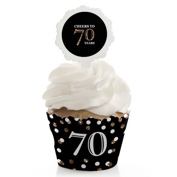 Adult 70th Birthday Gold Cupcake Decorations Cupcake Wrapper and Pick 70th Birthday Party