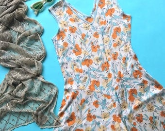 RARE 1920s Beach Pajamas / 20s Silk Culotte Beach Pyjamas / 1930s Printed Jumpsuit