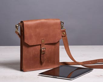 Ready to ship. Small leather crossbody bag. Brown leather saddle bag. Mens crossbody bag.