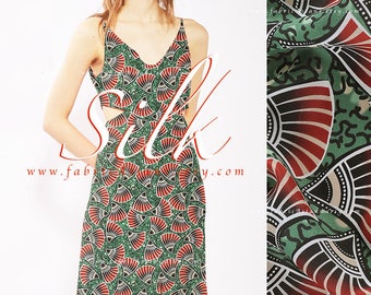 ethnic fabric by the yard green silk crepe - achat crepe de soie au metre