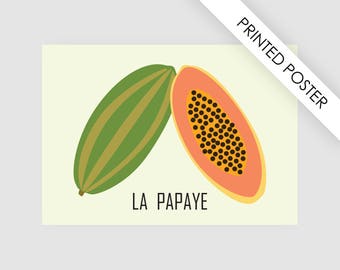 Affiche design papaw or pawpaw, dill, print, food, diner, menu, ingredient, kitchen art poster, illustration, decoration, french, la papaye