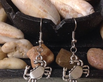 Silver Crab Beach Dangle Earrings - Nickel Free
