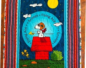Peanuts *Snoopy Flying Ace Red Baron* 35"x42" Stippling Quilted Baby Crib Nursery Toddler Child Quilt