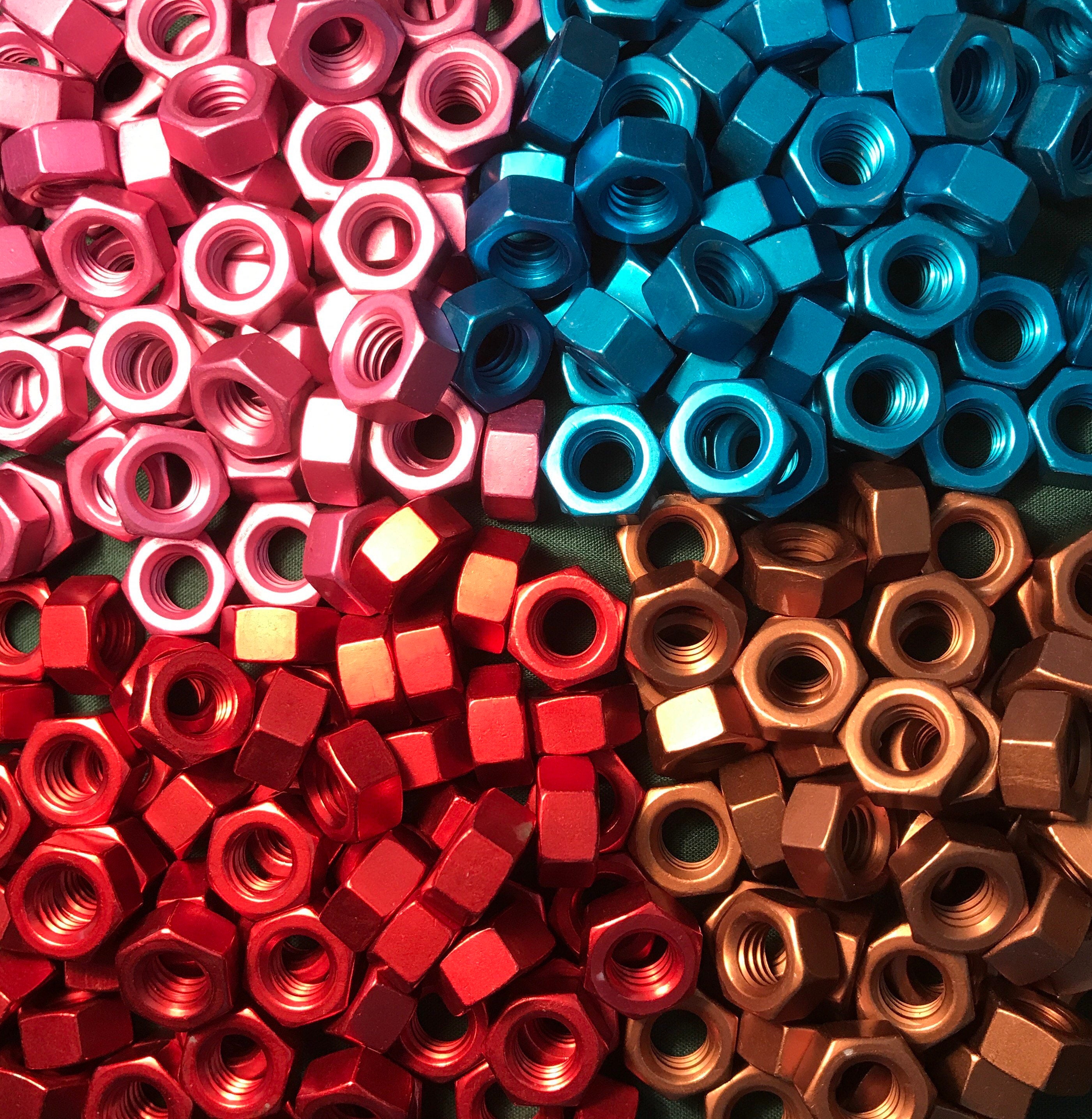 Blue Red Pink & Brown Anodized Colored Aluminum Hex Nut