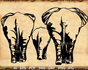 Vector ELEPHANTS /one object/, AI, eps, pdf, svg, dxf, png, jpg Download, graphical, animal, figuration, discount coupons
