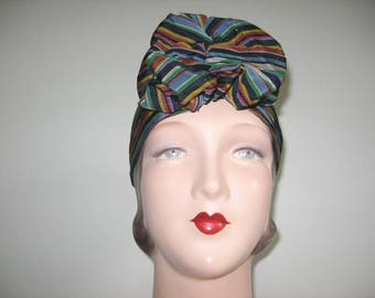 RESERVED / Layaway Payment #2 / 1930's Rainbow Stripe Taffeta Bow Turban!