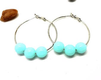Dangle earrings hoop earrings green freshwater pearls