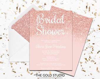 Rose Gold Bridal shower invitation Instant Download modern editable template Print at home pink peach glitter invite Mac or PC Word or Pages