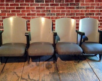 Vintage Theater Seats 4 Gray-Black Fold-Up Wooden Seats Art Deco Home Movie Theater Art House Seats 1920s - Regional Boston-Area Pickup Only