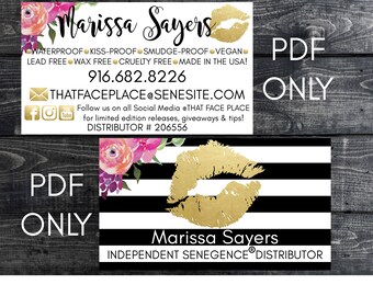 LipSense SeneGence Gold "Foil", Black Stripe & Floral Business Cards PDF ONLY