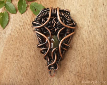 Copper wire heady and bloodstone pendant Heady wire wrapped pendant Heady wire wrap pendant necklace Unisex copper wire pendant Mens pendant