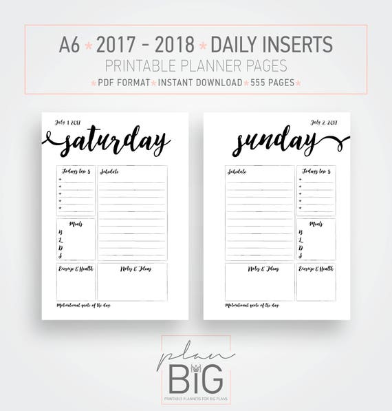 Printable 2018 inserts A6 Planner Minimal planner pages