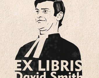 Custom Exlibris Portrait Rubber Stamp Mounted on the Wooden Handle