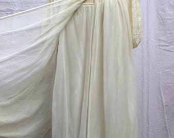 Vintage 1950s Chiffon Babydoll Peignoir - Size L, Off-white, Two-piece