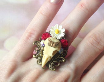 Bird skull Adjustable ring and Daisy