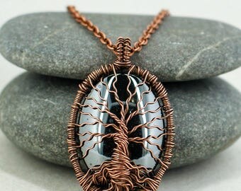 Tree-of-life necklace Hematite necklace Unique gifts-for-men gift-for-husband birthday gift-for-dad gift anniversary gift-for-boyfriend gift