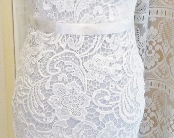 Knee-length Mermaid lace dress crocheted by myself with white off