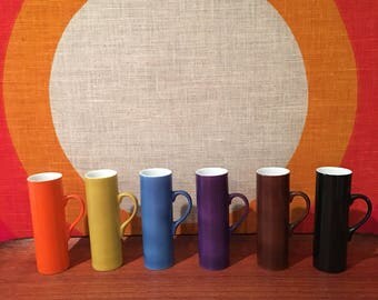 Vintage Schmid La Gardo Tackett Porcelain Espresso Cups, Demitasse Cups, Japan, Set of 6, Multicolored Mid Century Espresso Cups, Schmid-60