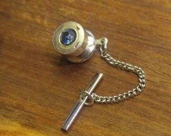 Silver with Sapphire Blue Stone Tie Tack