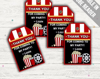 Movie Party Favor Tags (Movie Thank You Tags). Printable PDF (EDITABLE). Instant Download.