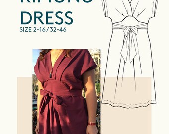 kimono wrap dress pattern jersey dress pattern PDF e book DIY sewing|womens knit jersey dress pattern|wrap dress PDF kimono dress pattern