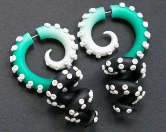 Octopus Gauges, Fake Ear Plugs, Tentacle Earrings, Faux Gauge Earrings, Fake Plugs, Fake Gauges, Dangle Plugs, Octopus Jewelry, Ear Weights