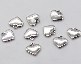 10 Pcs Heart Charms Antique Silver Tone 2 Sided 11x12mm - YD1248