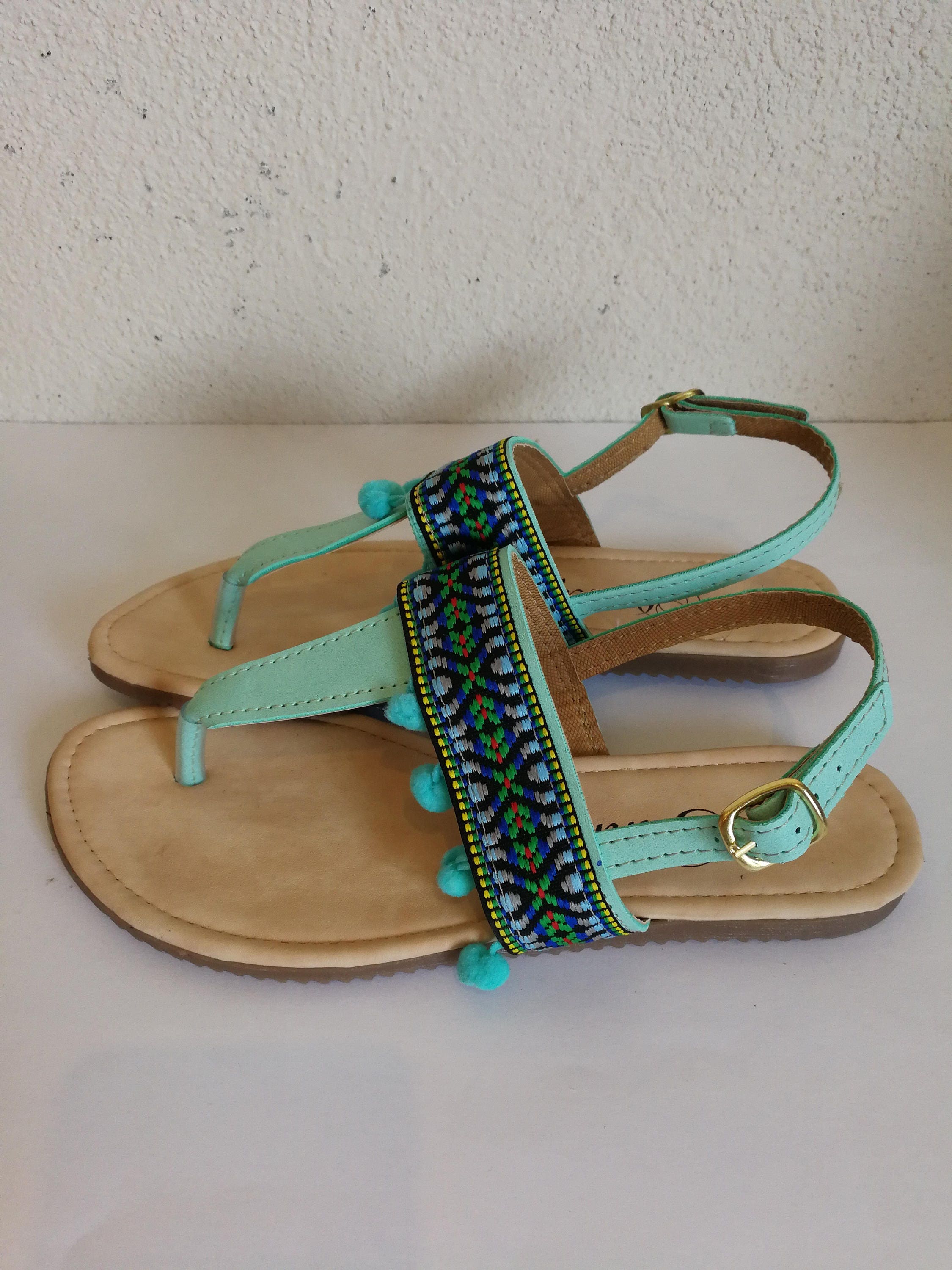 Mexican Sandals Mexican shoes Huaraches US7 Pompom sandals