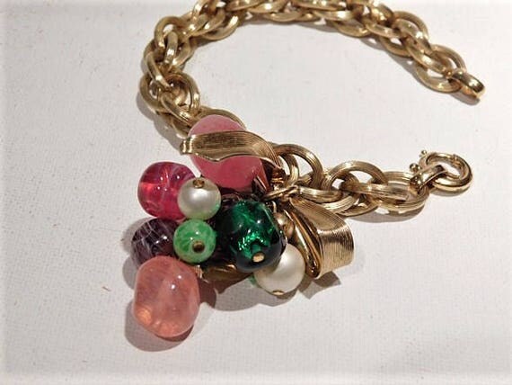 NAPIER Charm Bracelet / Art Glass Beads / Mid Century 1960s 60s / Fashion Designer Eugene Bertolli / Wedding Bride Bridal Jewelry