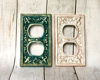 Cast Iron Outlet Cover - Choose Your Color - Shabby Chic Outlet Cover - Electrical Outlet Covers - Outlet Plate Covers - Metal Outlet Cover