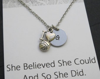 Hand Stamped Initial Necklace-Volleyball Necklace -Netball Jewelry-Player's initial Jewelry-Coach Gifts