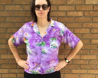 Vintage OP Shirt - Ocean Pacific Tshirt - 90s Ocean Pacific Shirt - Purple Hawaiian Shirt - 90s OP Tshirt - Vintage Surfer Shirt - Skater